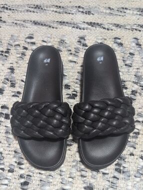 H&M Black Braided Slide Sandals